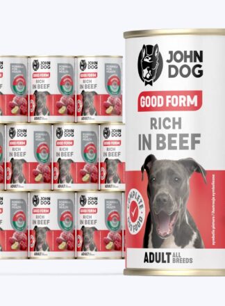 John Dog Good Form Nassfutter für Hunde mit Rindfleisch, 12x400g Dosen-Set