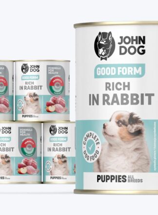 John Dog Good Form Nassfutter für Welpen mit Kaninchen, 6x800g Dosen-Set