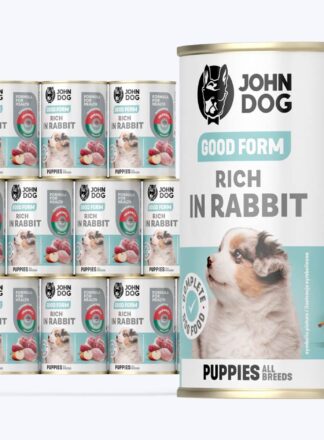John Dog Good Form Nassfutter für Welpen mit Kaninchen, 12x400g Dosen-Set