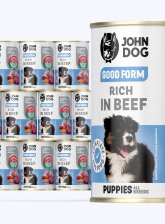 John Dog Good Form Nassfutter für Welpen mit Rindfleisch, 12x400g Dosen-Set