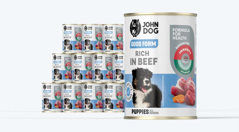 John Dog Good Form Nassfutter für Welpen mit Rindfleisch, 12x400g Dosen-Set