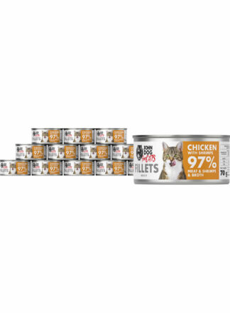 Nassfutter für Katzen Huhn mit Garnelen Filets 12x70g John Dog for Cats