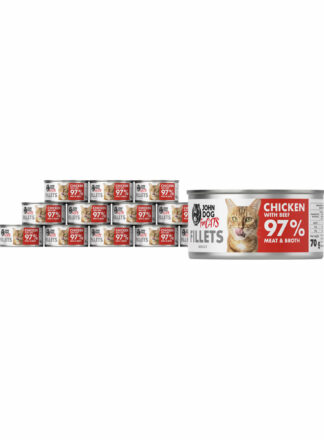 Nassfutter für Katzen Huhn mit Rind Filets 12x70g John Dog for Cats