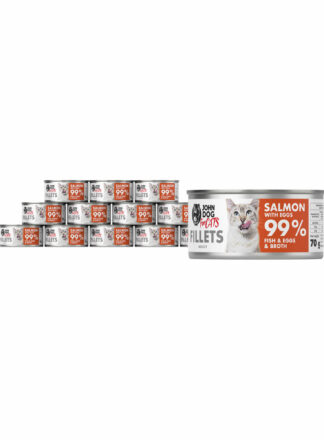 Monoprotein Nassfutter für Katzen Lachs mit Ei Filets 12x70g John Dog for Cats