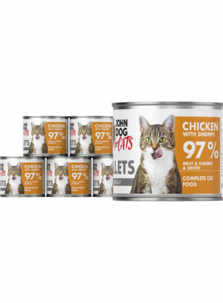Nassfutter für Katzen Huhn mit Garnelen Filets 6x140g John Dog for Cats