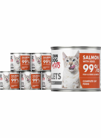 Monoprotein Nassfutter für Katzen Lachs mit Ei Filets 6x140g John Dog for Cats