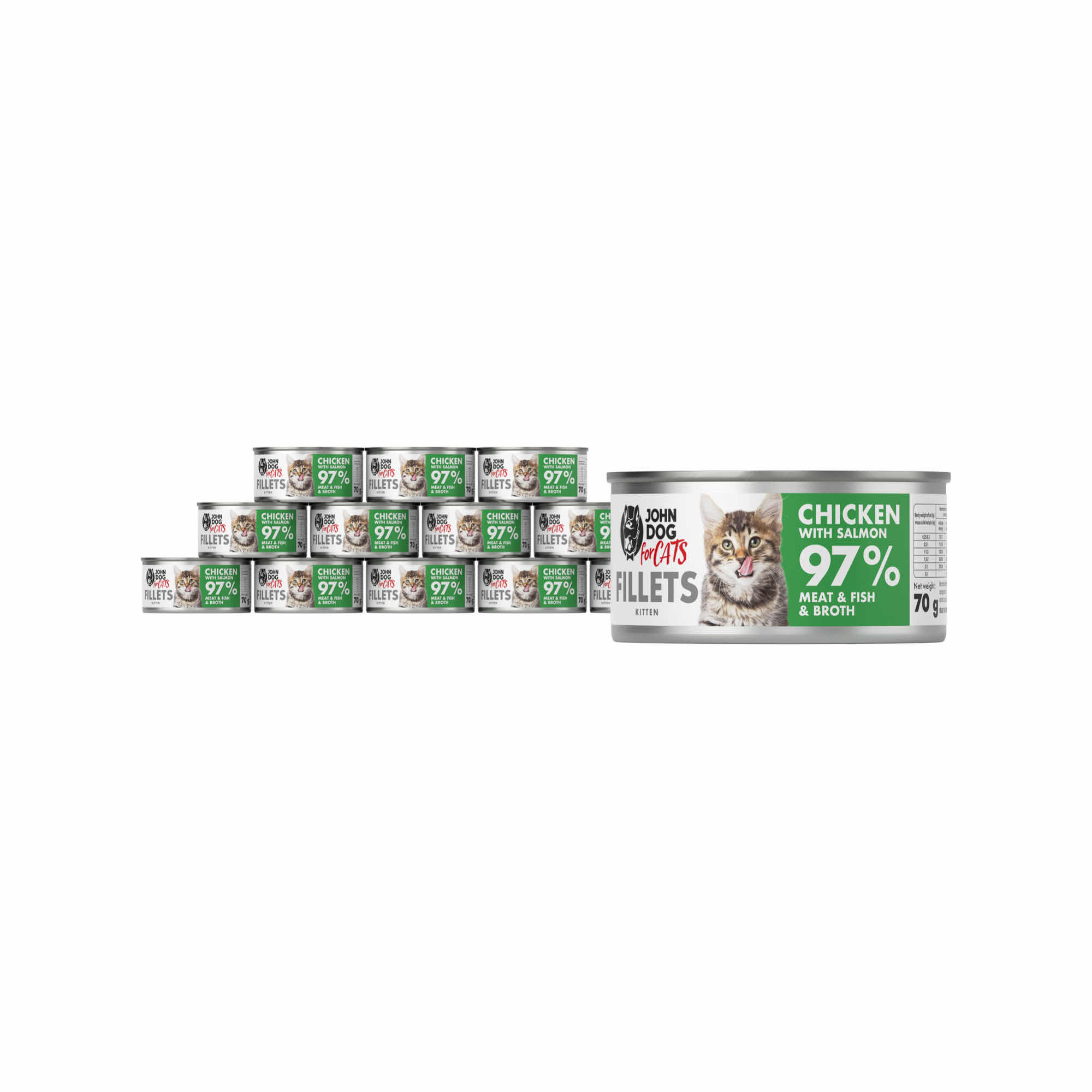 Nassfutter für Kätzchen Huhn mit Lachs Filets 12x70g John Dog for Cats – Bild 2