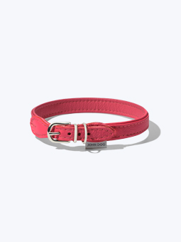 Rosa Lederhalsband, Ansicht des Halsbandes im Liegen, von der Verschlussseite, John Dog, Auflistung