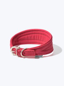 Lederhalsband für Windhund in rosa, die Ansicht zeigt das liegende Halsband von der Verschlussseite, John Dog, Listing