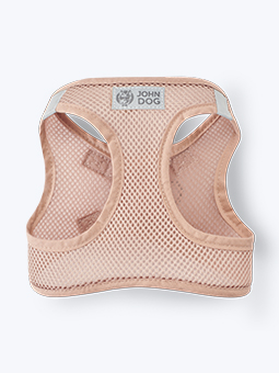 Druckloses Netzgeschirr in Beige, Marke John Dog, Vorderansicht mit Logo und reflektierenden Elementen.