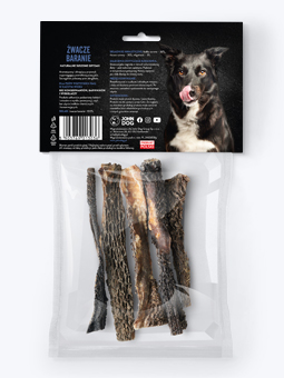 Natürliche Hundekauartikel Schafskauartikel 100g, Rückansicht der Packung, John Dog.
