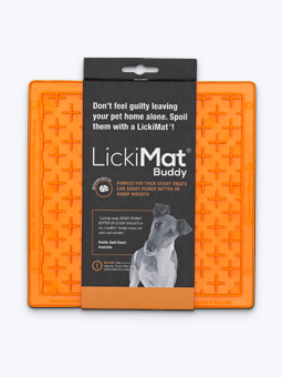 Leckmatte für Hunde, lickimat buddy, orange, quadratisch.