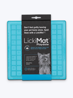 Leckmatte für Hunde, lickimat playdate, in blau, quadratisch.