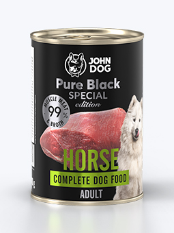 Hundenassfutter, 400g, Pferdefleisch, pure black special edition range, von John Dog.
