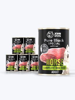 Hundenassfutter, 6x400g Set, Pferdefleisch, pure black special edition range, von John Dog.