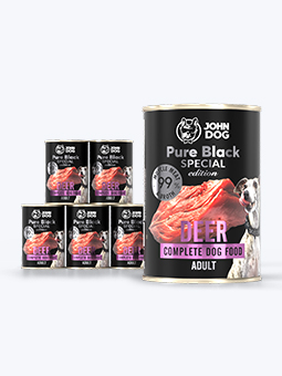 Hundenassfutter, 6x400g Set, Hirsch, pure black special edition series, von John Dog.