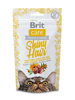 Brit Care Shiny Hair Katzenleckerlis, Samt, Lachsöl, Sanddorn und Hagebutte.