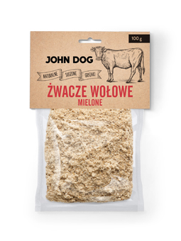 Kauknochen aus gemahlenem Rindfleisch für Hunde, Marke John Dog, getrockneter Topper-Leckerbissen.