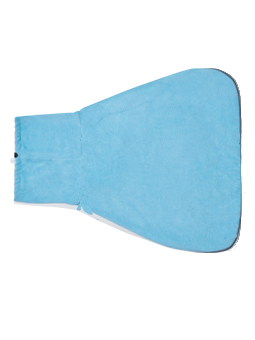 Stylischer Hundebademantel aus der NO I HEL!!! Kollektion. von John Dog, in blau. Aus weichem und saugfähigem Material für Komfort und schnelles Trocknen nach dem Baden. Der Bademantel hat dunkle Säume und das Logo der Kollektion, was ihm einen eleganten Touch verleiht.