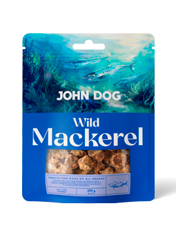 Leckerlis für wilde Hunde, Marke John Dog, Makrelenwürfel.