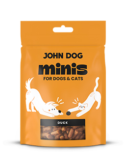 Minis Leckerlis für Hunde und Katzen, Marke John Dog, Geschmacksrichtung Ente.