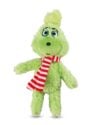 Ein grünes Plüsch-Hundespielzeug von Nobby, inspiriert von der Figur des Grinch. Das Spielzeug hat runde, große Augen und ein rot-weiß gestreiftes Halstuch um den Hals.