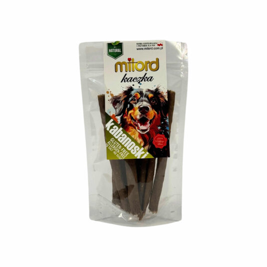 Ente als Hauptzutat ist die Grundlage für diesen leckeren Snack. Ein glutenfreies Produkt, verpackt in einer praktischen Verpackung mit einem Hundemotiv auf dem Etikett.