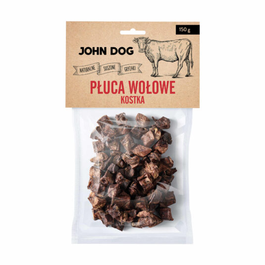 Rinderlunge in Form von Würfeln, ideal als Trainer und Trainingsleckerli. Ein 100% natürlicher Kausnack von der Marke John Dog. Kaue ohne Konservierungs- oder Farbstoffe.