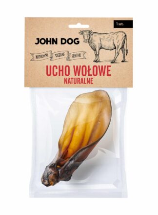 Strapazierfähiger und langlebiger, 100% natürlicher Hundekauartikel, natürliches Rinderohr von John Dog. Kauartikel ohne Konservierungs- und Farbstoffe.