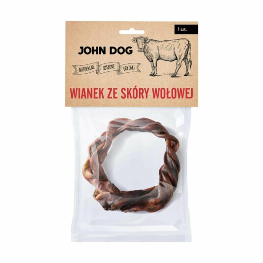 Strapazierfähiger und langlebiger, 100% natürlicher Hundekauartikel, Rinderhautgirlande von John Dog. Kauartikel ohne Konservierungs- und Farbstoffe.