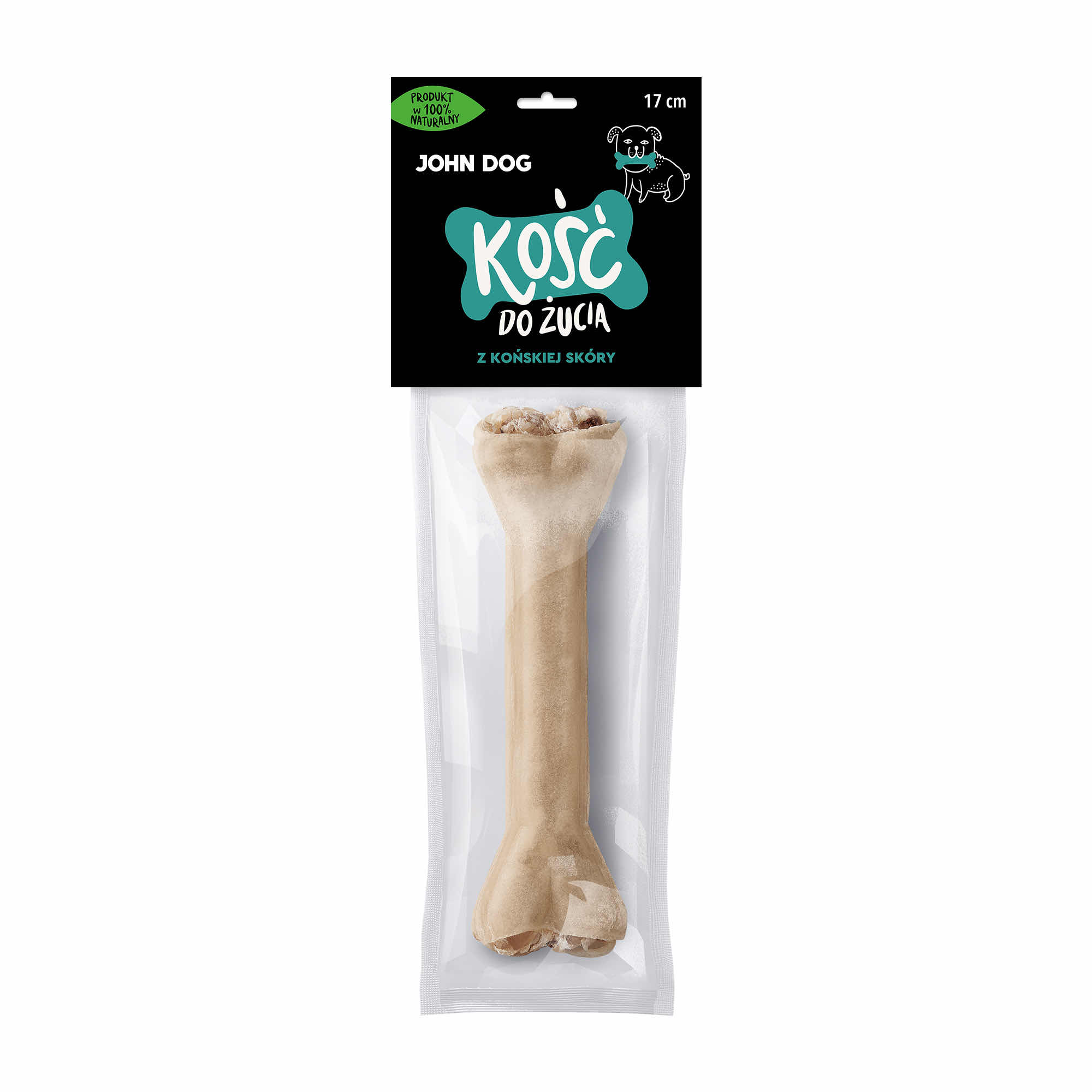 Glänzender Kauknochen für deinen Hund, 17 cm, hergestellt aus 100% Pferdeleder. Ein natürlicher John Dog Kauknochen.