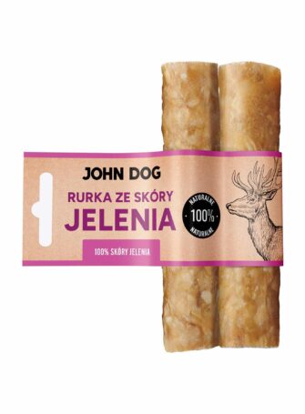 Zwei Kaurohre für deinen Hund, hergestellt aus 100% Hirschleder, Länge 15 cm. Ein natürlicher John Dog Kauartikel.