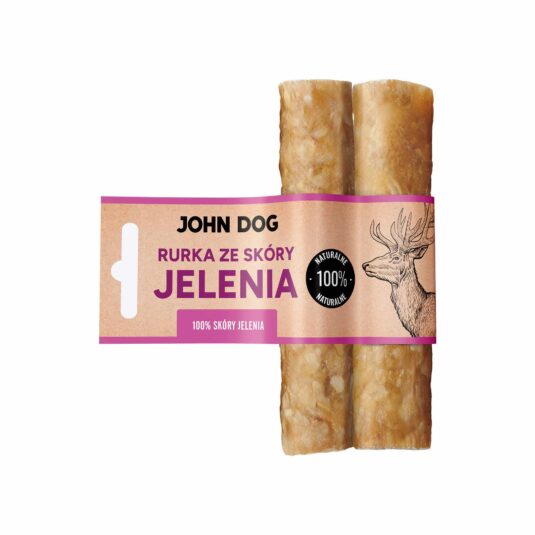 Zwei Kaurohre für deinen Hund, hergestellt aus 100% Hirschleder, Länge 15 cm. Ein natürlicher John Dog Kauartikel.