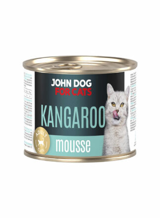 John Dog for Cats Katzennassfutter Dose, 200 g Packung. Känguru-Mousse für ausgewachsene Katzen.