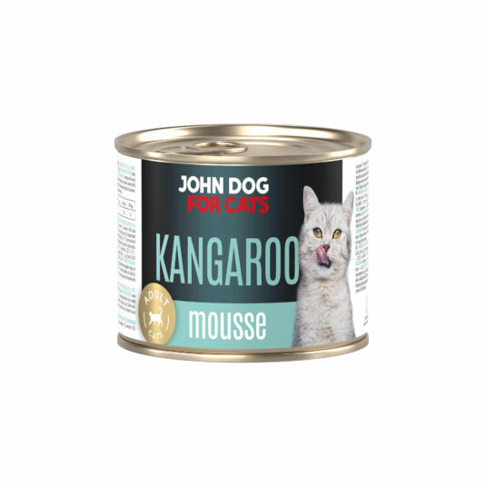 John Dog for Cats Katzennassfutter Dose, 200 g Packung. Känguru-Mousse für ausgewachsene Katzen.