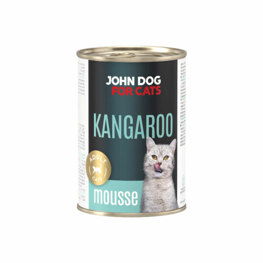 John Dog for Cats Katzennassfutter Dose, 400 g Packung. Känguru-Mousse für ausgewachsene Katzen.