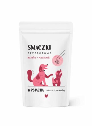 Smaczki bezzbożowe kaczka + rumianek. Opakowanie przysmaków 80 g. Idealne na trening. Produkt Psiacha.