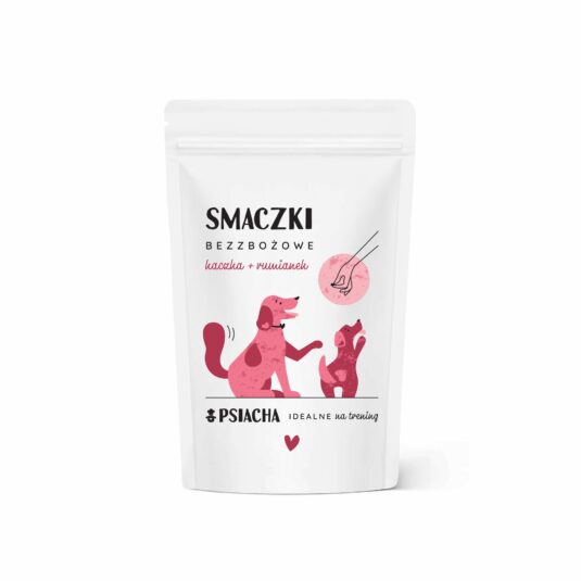 Smaczki bezzbożowe kaczka + rumianek. Opakowanie przysmaków 80 g. Idealne na trening. Produkt Psiacha.