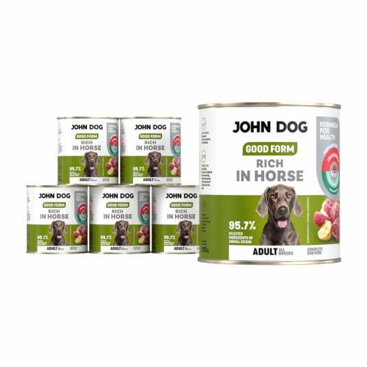 Zestaw 6 puszek mokrej karmy dla psa John Dog Good Form, 800 g, bogata w koninę, dla dorosłych psów wszystkich ras.