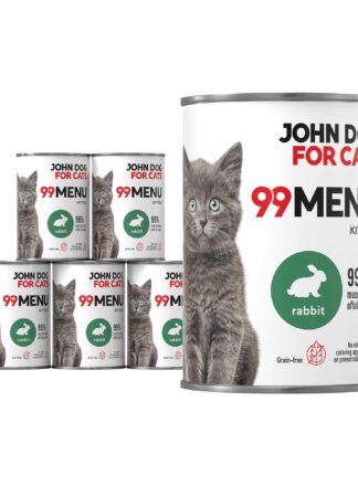 Set aus sechs 400 g Dosen Nassfutter für Kätzchen mit Kaninchen, Linie 99 Menu