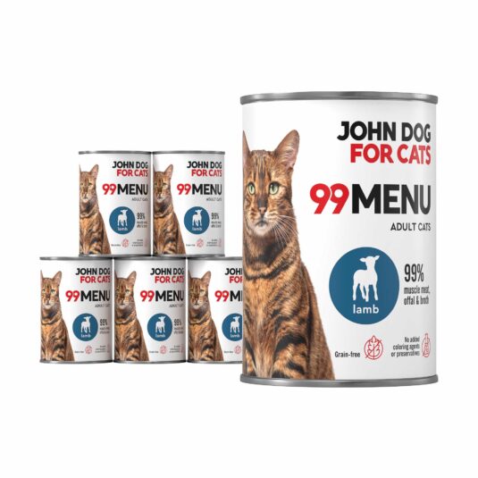 Set aus sechs 400 g Dosen Nassfutter für Katzen mit Lamm, Linie 99 Menu