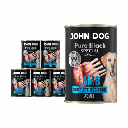 Set aus sechs 400 g Dosen Nassfutter für Hunde mit Lamm, Linie Pure Black Special Edition