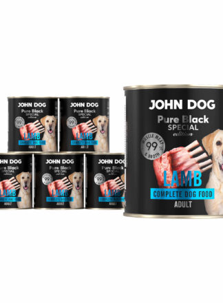 Set aus sechs 800 g Dosen Nassfutter für Hunde mit Lamm, Linie Pure Black Special Edition