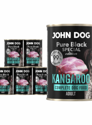 Set aus sechs 400 g Dosen Nassfutter für Hunde mit Känguru, Linie Pure Black Special Edition