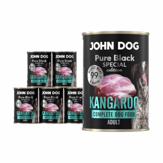 Set aus sechs 400 g Dosen Nassfutter für Hunde mit Känguru, Linie Pure Black Special Edition