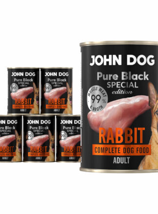 Set aus sechs 400 g Dosen Nassfutter für Hunde mit Kaninchen, Linie Pure Black Special Edition