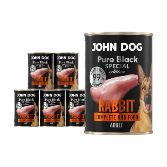 Set aus sechs 400 g Dosen Nassfutter für Hunde mit Kaninchen, Linie Pure Black Special Edition