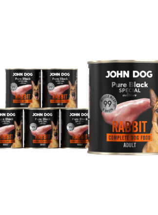 Set aus sechs 800 g Dosen Nassfutter für Hunde mit Kaninchen, Linie Pure Black Special Edition
