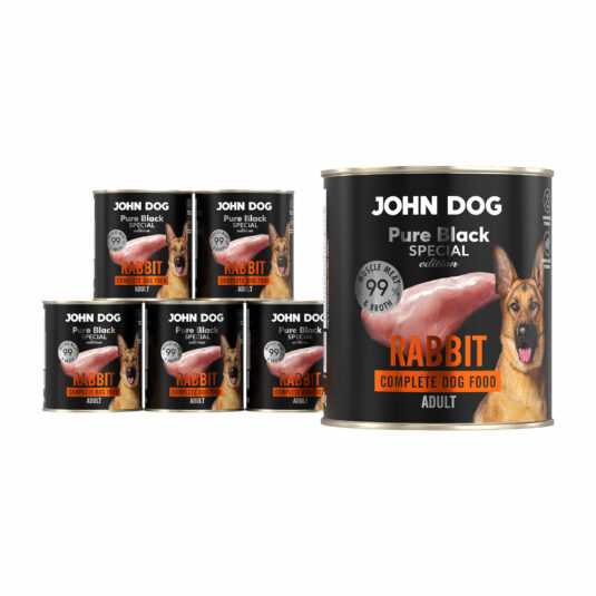 Set aus sechs 800 g Dosen Nassfutter für Hunde mit Kaninchen, Linie Pure Black Special Edition