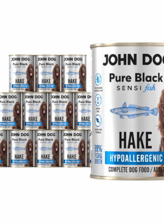 Hypoallergenes Nassfutter für Hunde Seehecht 12x400g Pure Black Adult Sensi Fish